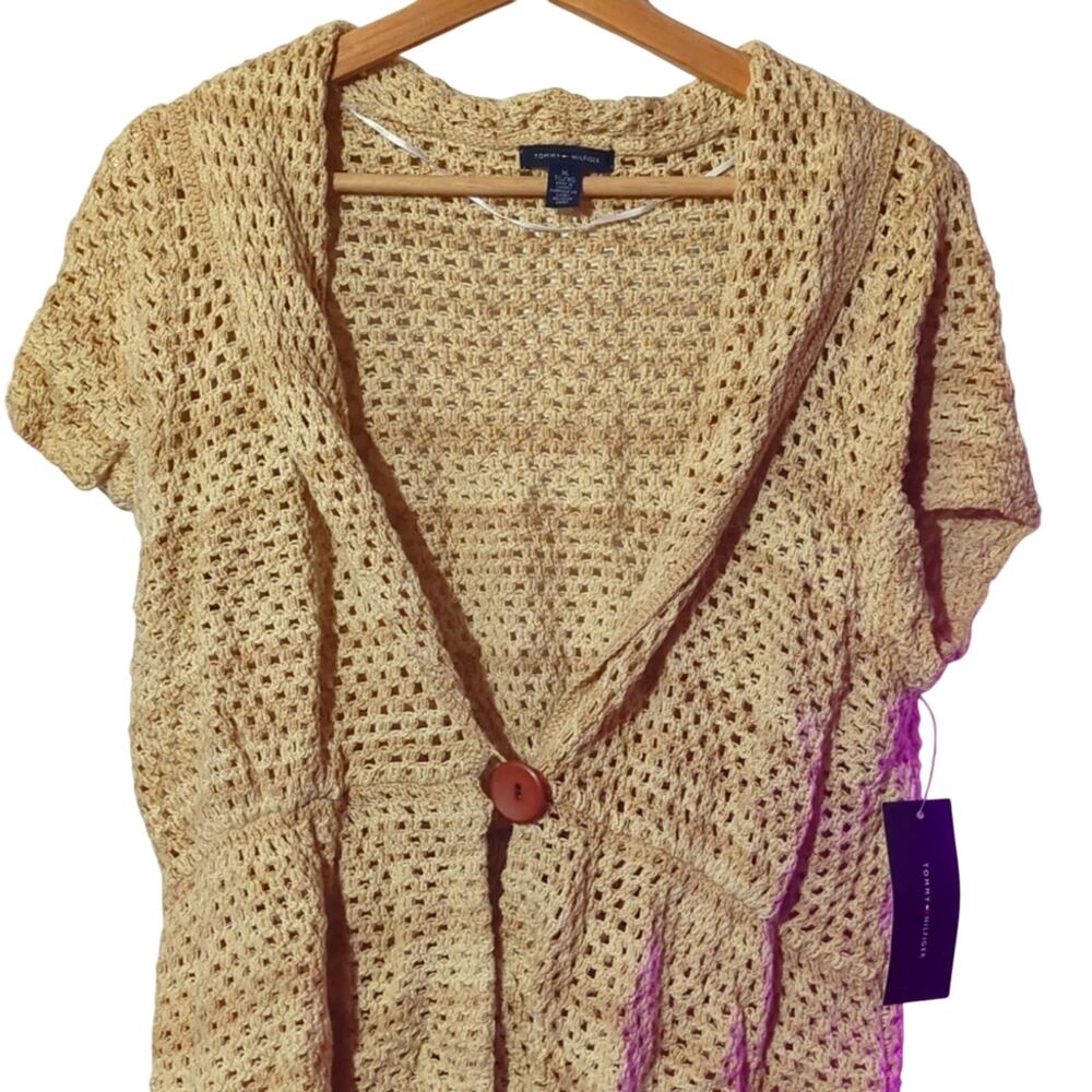 NWT Tommy Hilfiger XL Beige/Tan/Brown 100% Cotton Knit Top/Cardigan [0106]